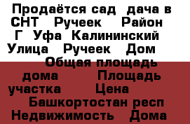 Продаётся сад- дача в СНТ “ Ручеек“ › Район ­ Г. Уфа. Калининский › Улица ­ Ручеек › Дом ­ 139 › Общая площадь дома ­ 60 › Площадь участка ­ 8 › Цена ­ 500 000 - Башкортостан респ. Недвижимость » Дома, коттеджи, дачи продажа   